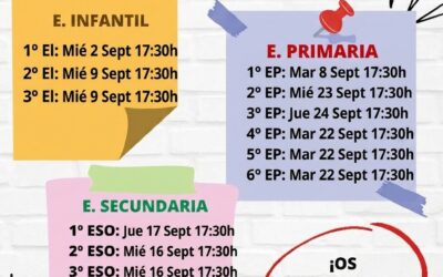 Reuniones para familias. Principio de curso escolar 2026-2027